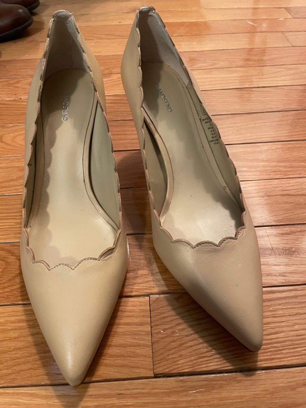 Lands' End Scalloped Pointed-Toe Flats in Tan-Beige